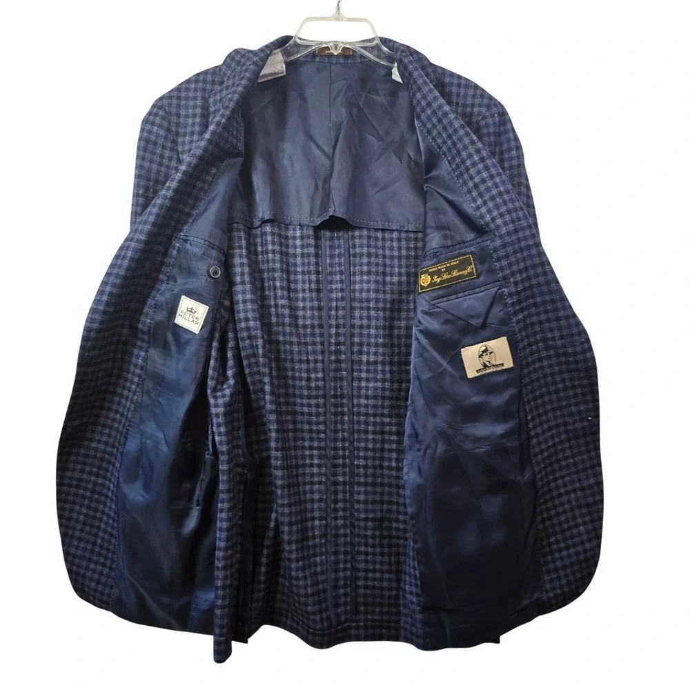 Peter Millar Loro Piana Windowpane Sport Coat Mens 44T Wool Silk Linen Cashmere